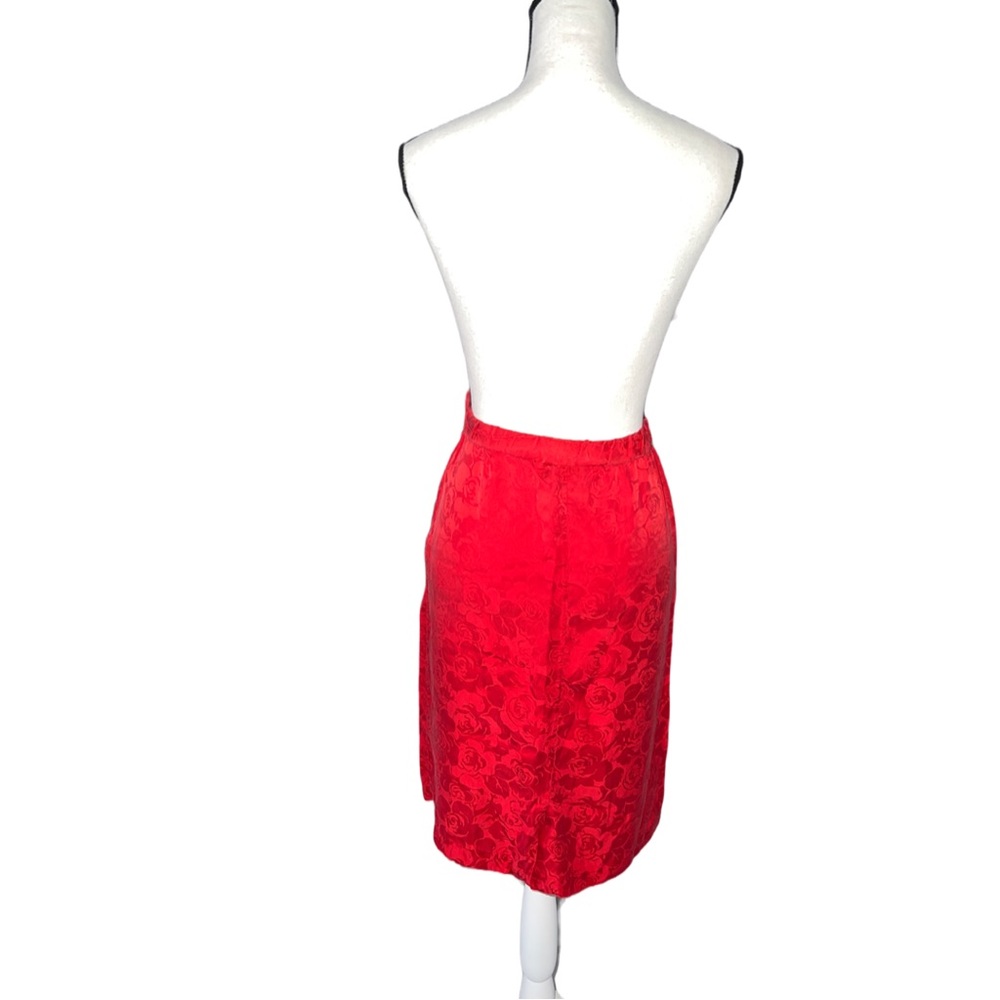 Vintage 80’s GEOFFREY CRAIG Red Floral Silk Skirt - Size Small - Picture 2 of 6